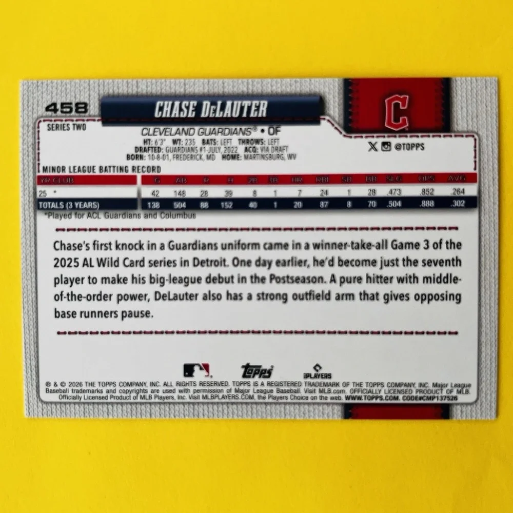 2026 Topps Baseball Series 2 Chase DeLauter RC‎ Holiday Sun Parallel #458